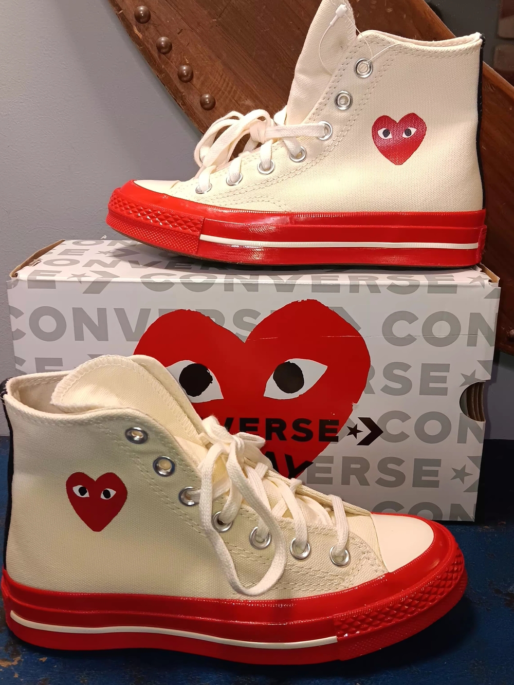 Comme Des Garcons Play Converse Cream High-Top Sneakers